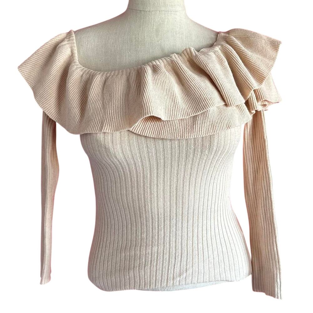 Womens Sweater Size XS Cream Ruffle Girlhood Office Avante Garde Professional